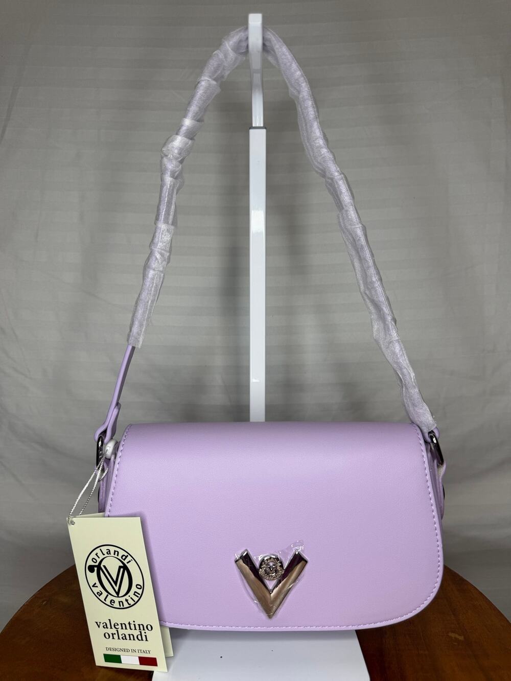 Valentino Orlandi Velora Purple Vegan Leather Shoulder Bag Silver NWT